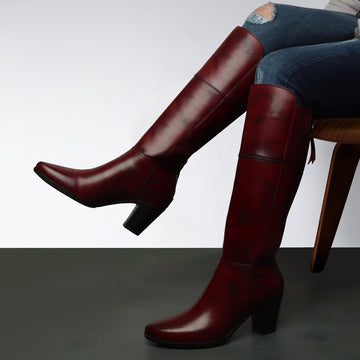 Wine Knee Height Back Zip Ladies Boots By BRUNE & BARESKIN