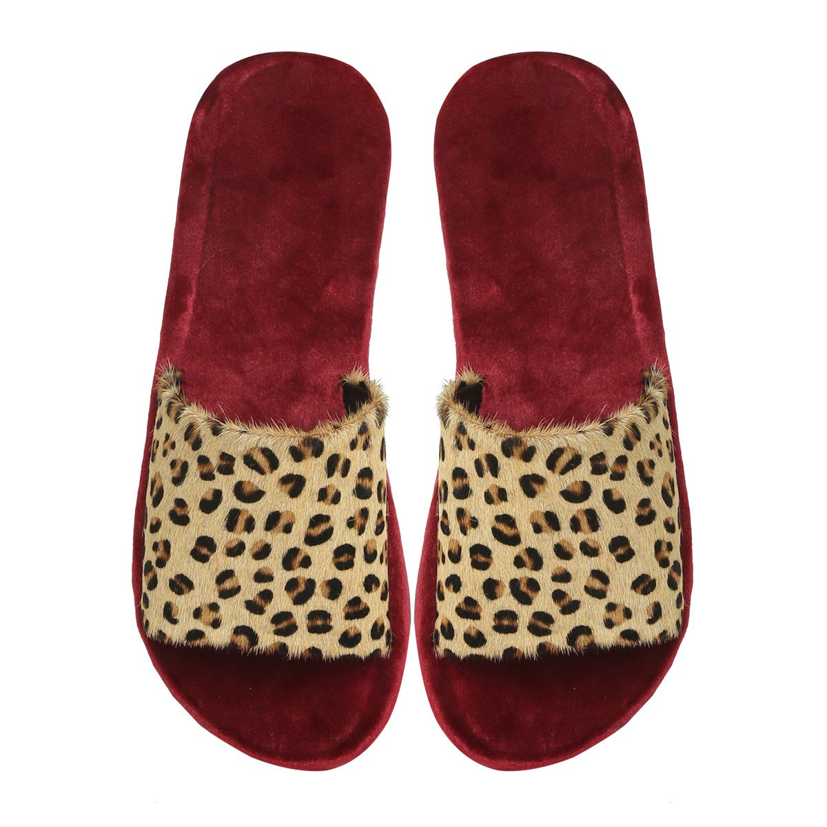 Cheetah Print Hairon Leather Strap Velvet Slide-In Slippers by Brune & Bareskin