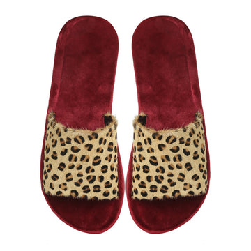 Cheetah Print Hairon Leather Strap Velvet Slide-In Slippers by Brune & Bareskin