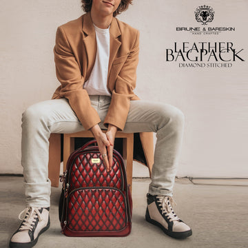 Diamond Stitched Backpack Wine Leather By Brune & Bareskin